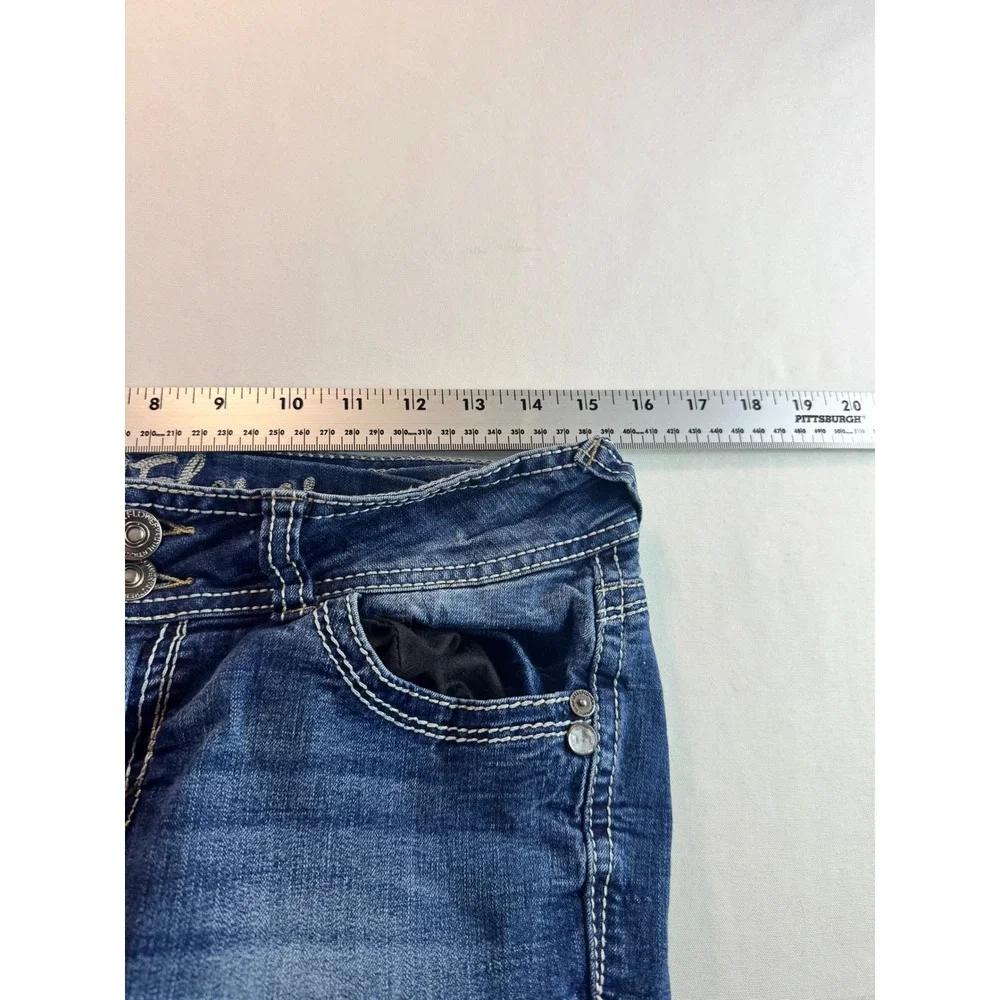 WallFlower Skinny Jeans Womens 11/12 Dark Wash Embroidered Pockets Denim Pants‎